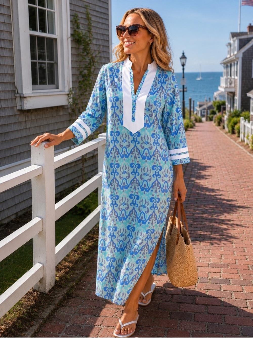 STS Sail to Sable Long Sleeve Ikat Midi Dress Caftan Size XXL NEW